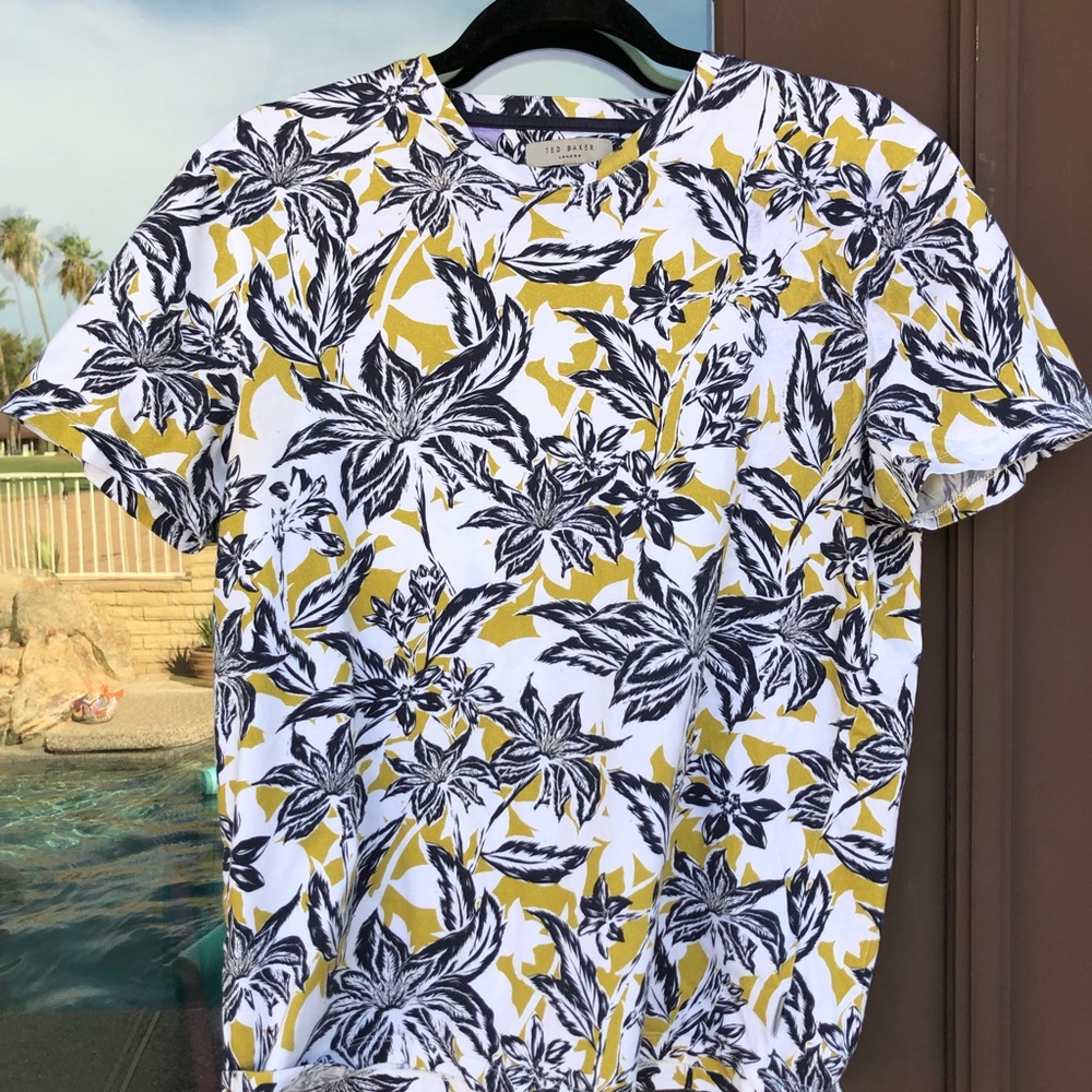 Ted Baker London Black and Gold Floral Print Tee UK3